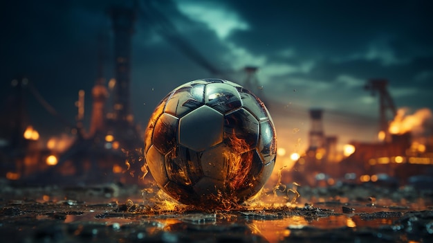 Soccer ball kicked into the goal net on the football field background. |  Premium AI-generated image