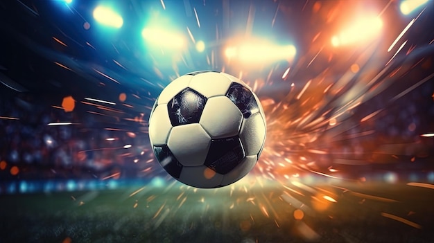 Premium Photo | Soccer ball in the stadium seen from the front generated by AI
